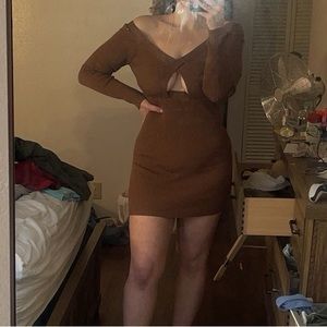 Brown Bodycon Keyhole Dress